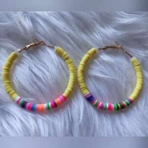 Yellow and multi-colored hoop earrings